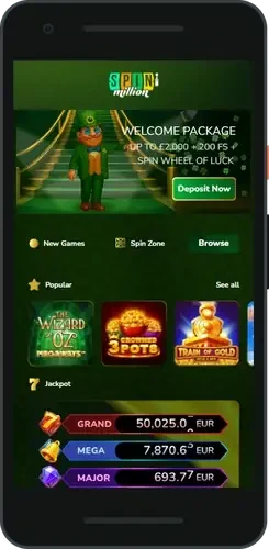 SpinMillion mobile game lobby