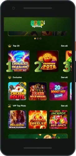 SpinMillion sign up on a smartphone